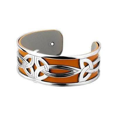 Rhodium and Gold Plated Leather Trinity Knot Cuff Bangle