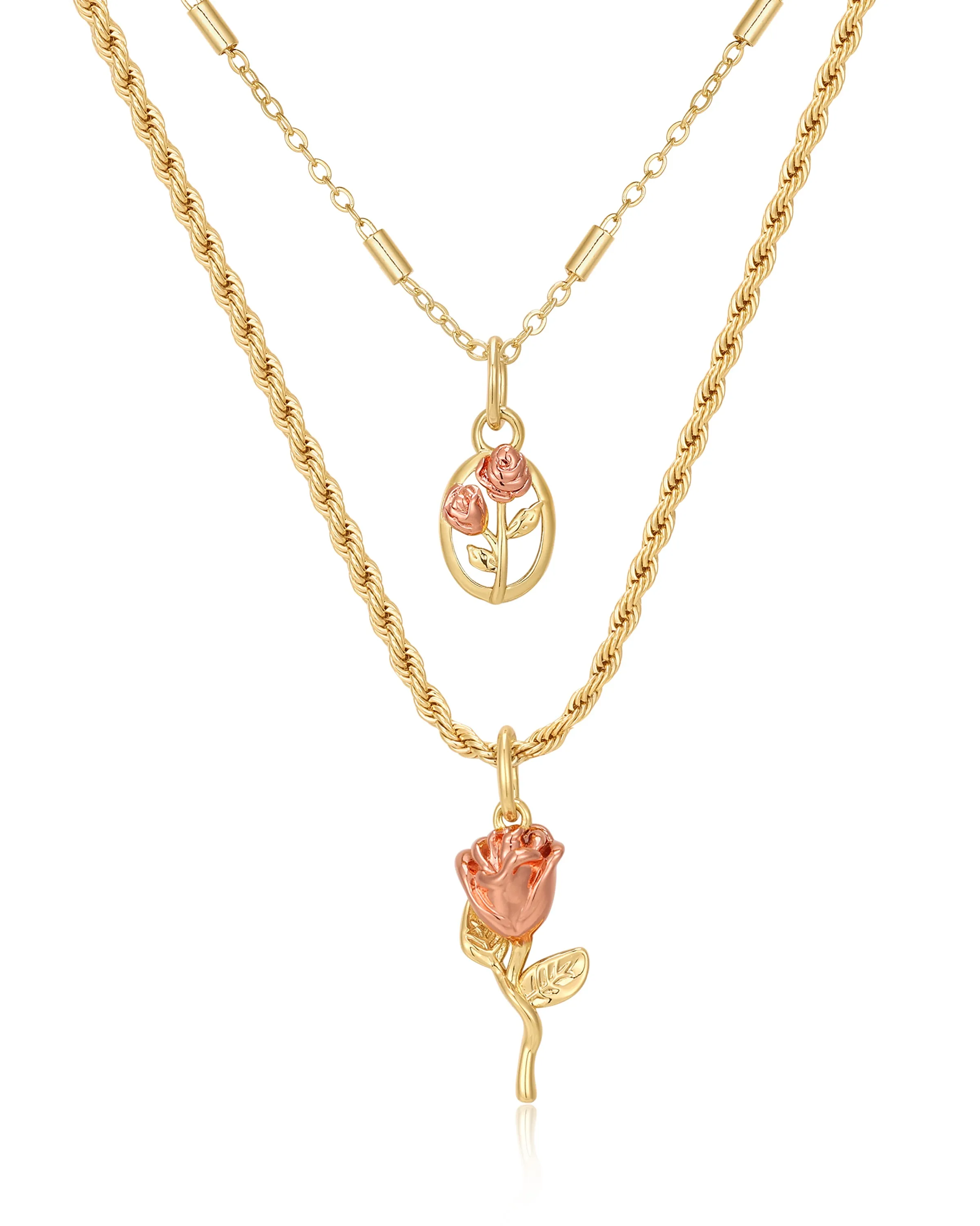 Rosa Double Charm Necklace- Gold