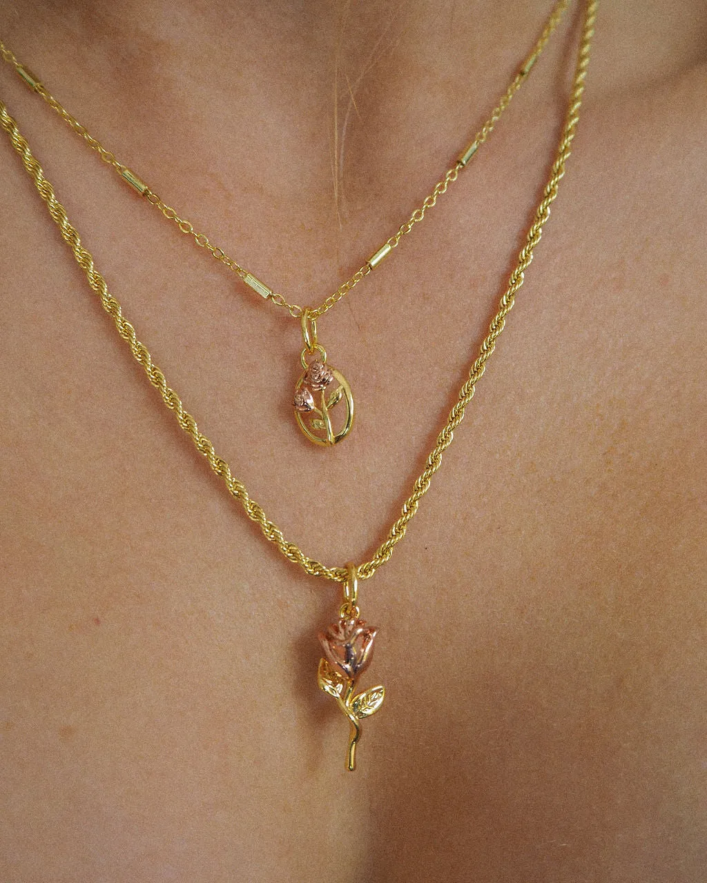 Rosa Double Charm Necklace- Gold