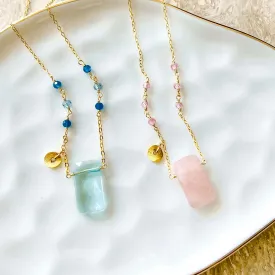 Rose Quartz and Aquamarine Quartz Rock Necklaces