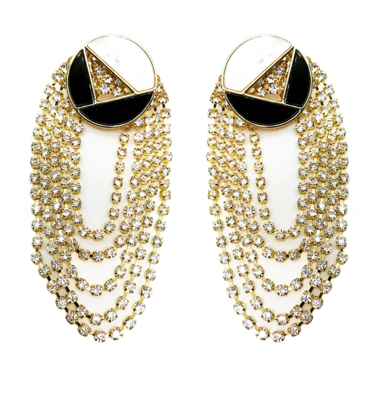 ROUND STUD CHAIN CYRSTAL DROP EARRINGS