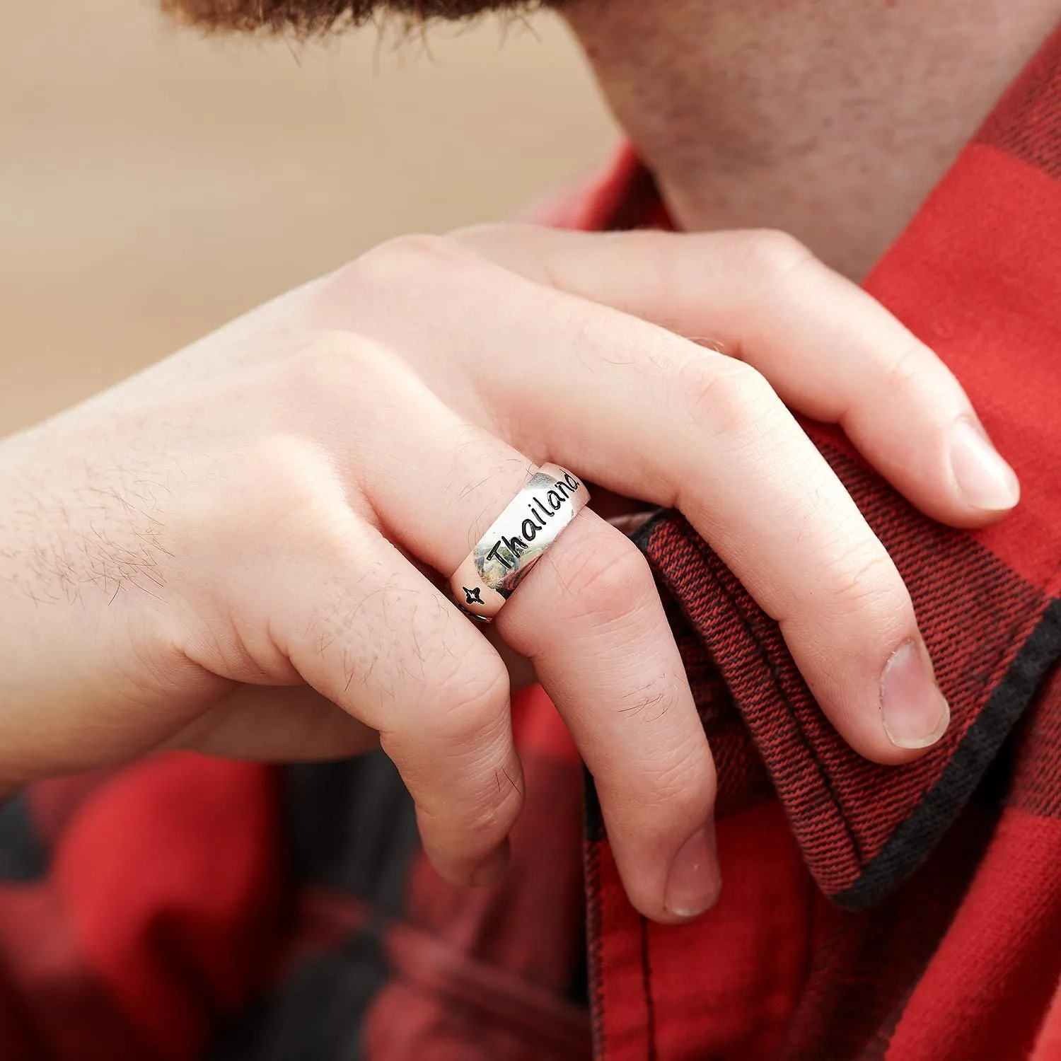 Round The World Personalised Silver Ring