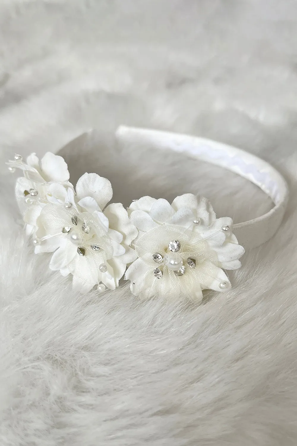 Satin Headband with Flowers and Gems