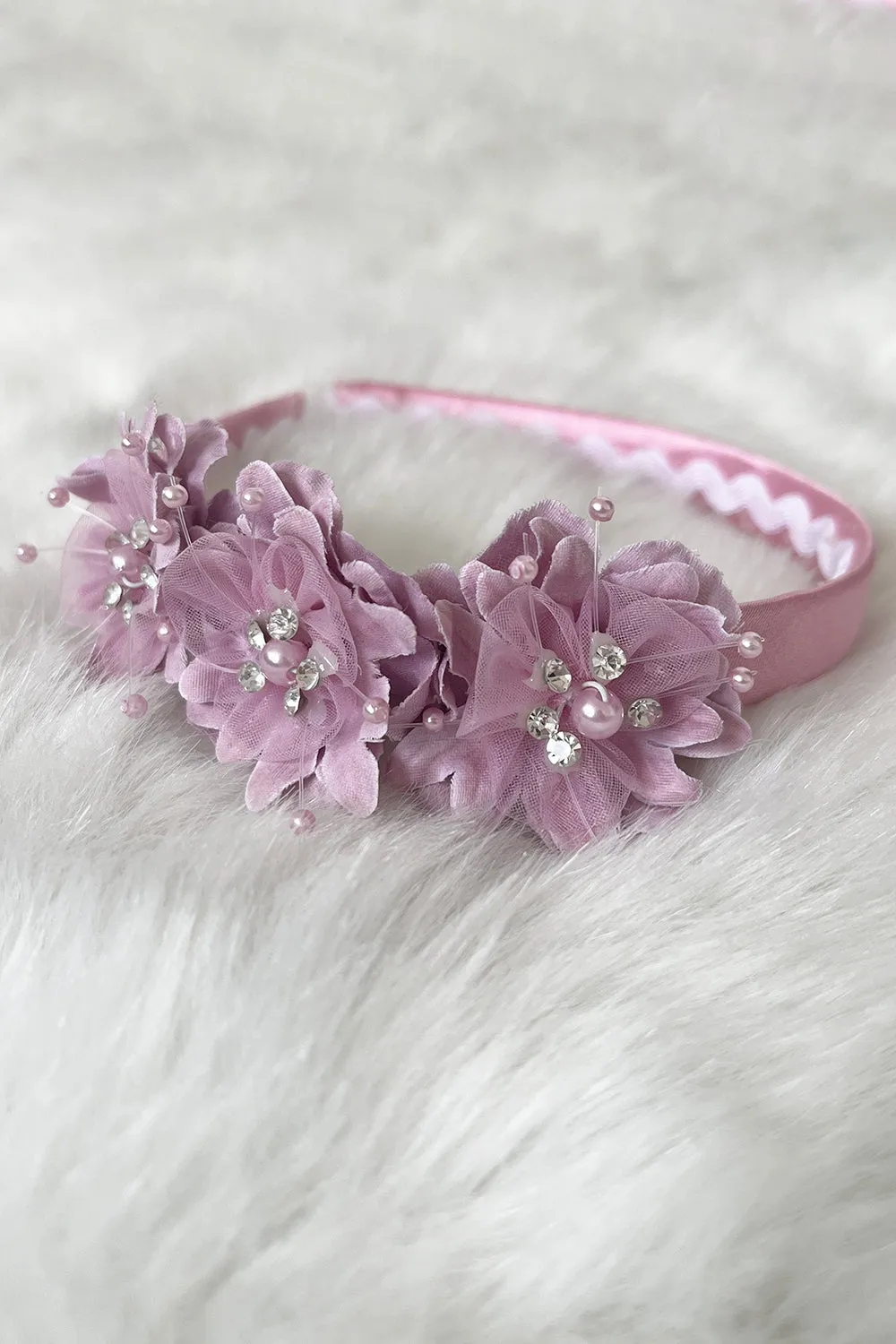 Satin Headband with Flowers and Gems