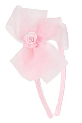 Satin Headband with Organza Bow & Satin Flower