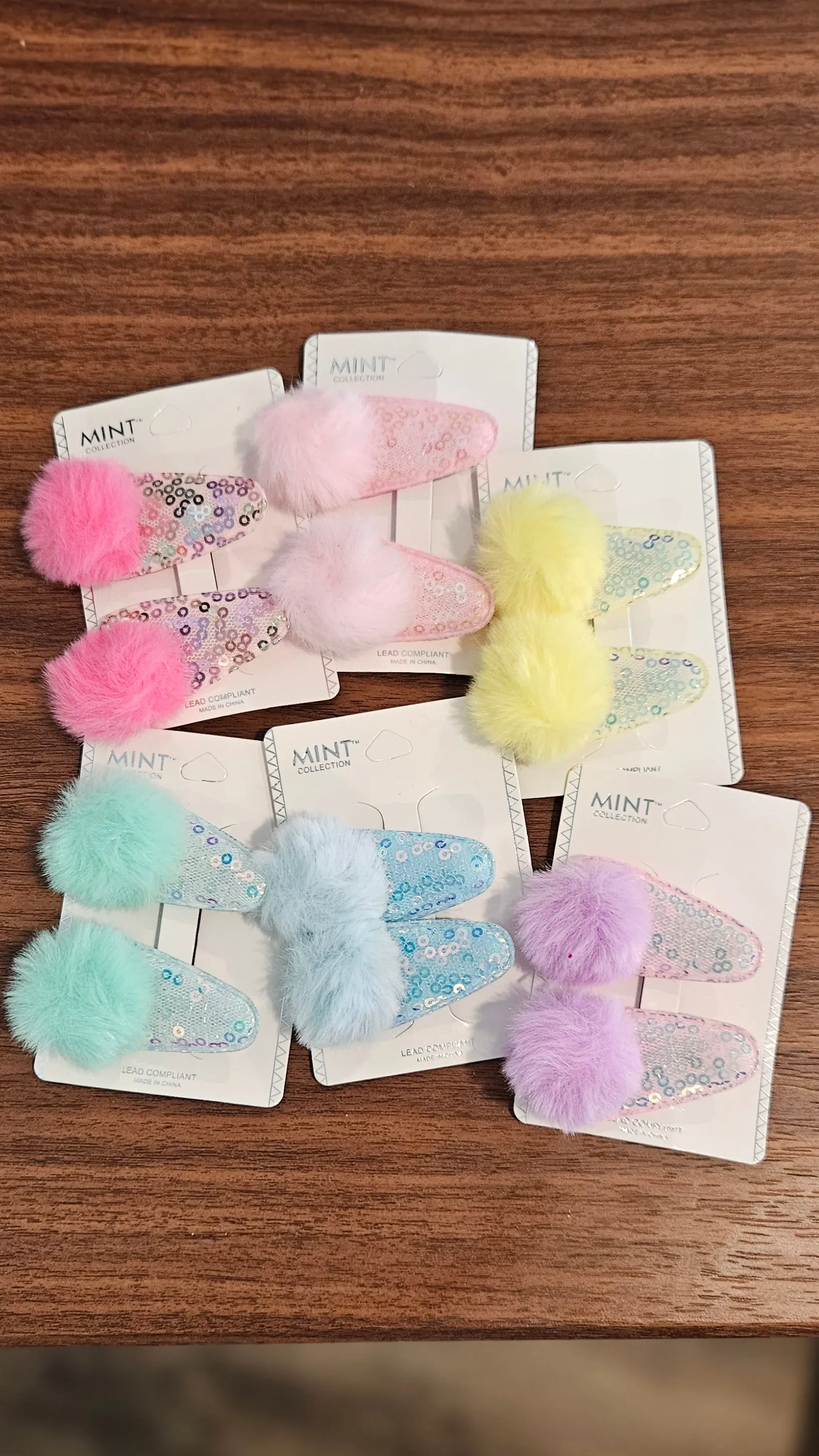 Sequin Pom Pom Kids Hair Clip Set