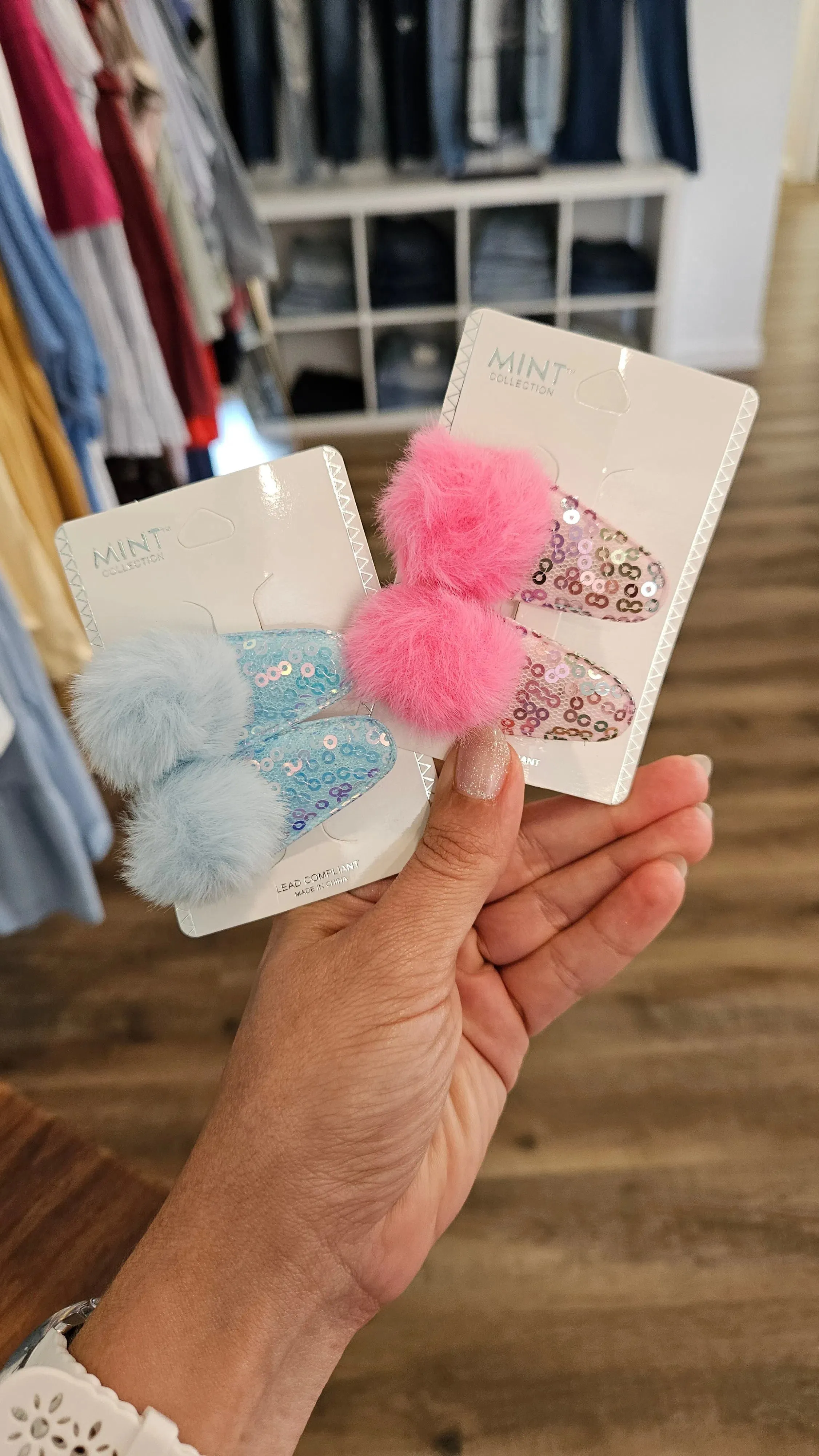 Sequin Pom Pom Kids Hair Clip Set