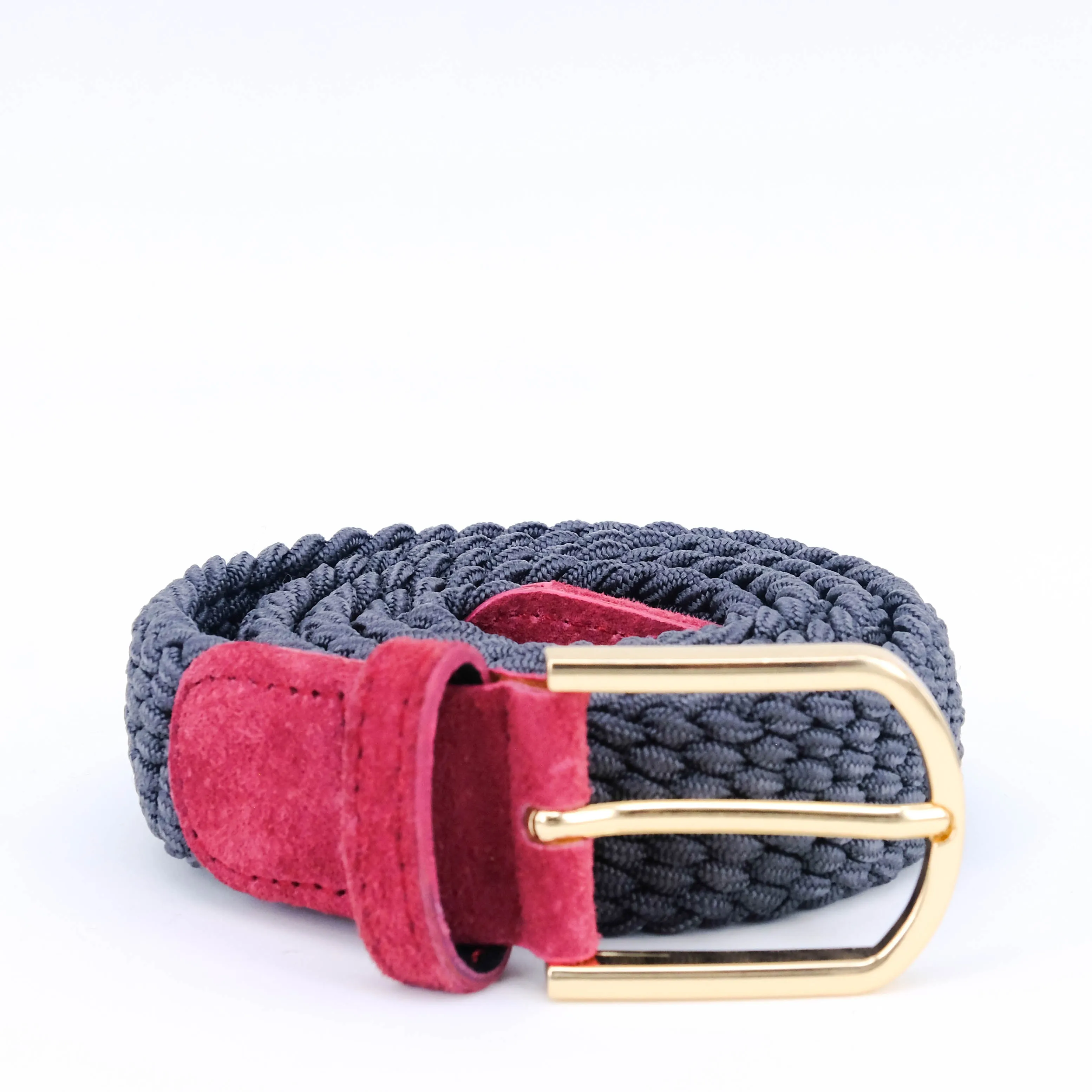 Slim Braided Belt | Grey | Pink Suede | Gold