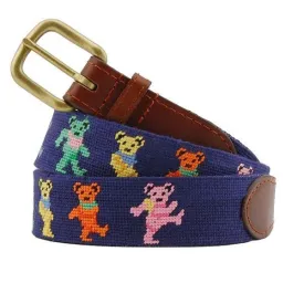 Smathers and Branson Needlepoint Belt Navy With Grateful Dead Dancing Bears