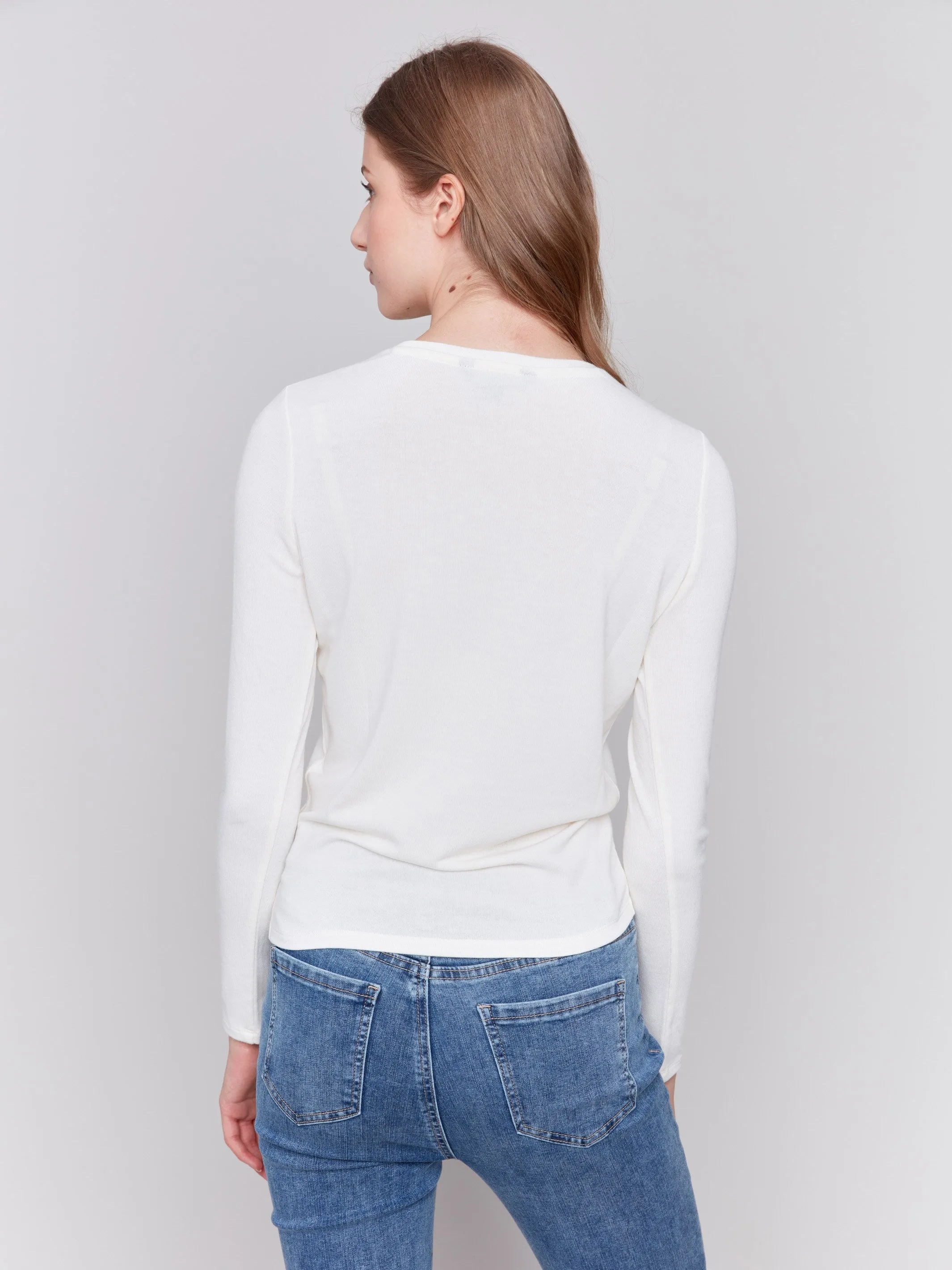 Soft Jersey Top with Front Knot Detail - Ecru