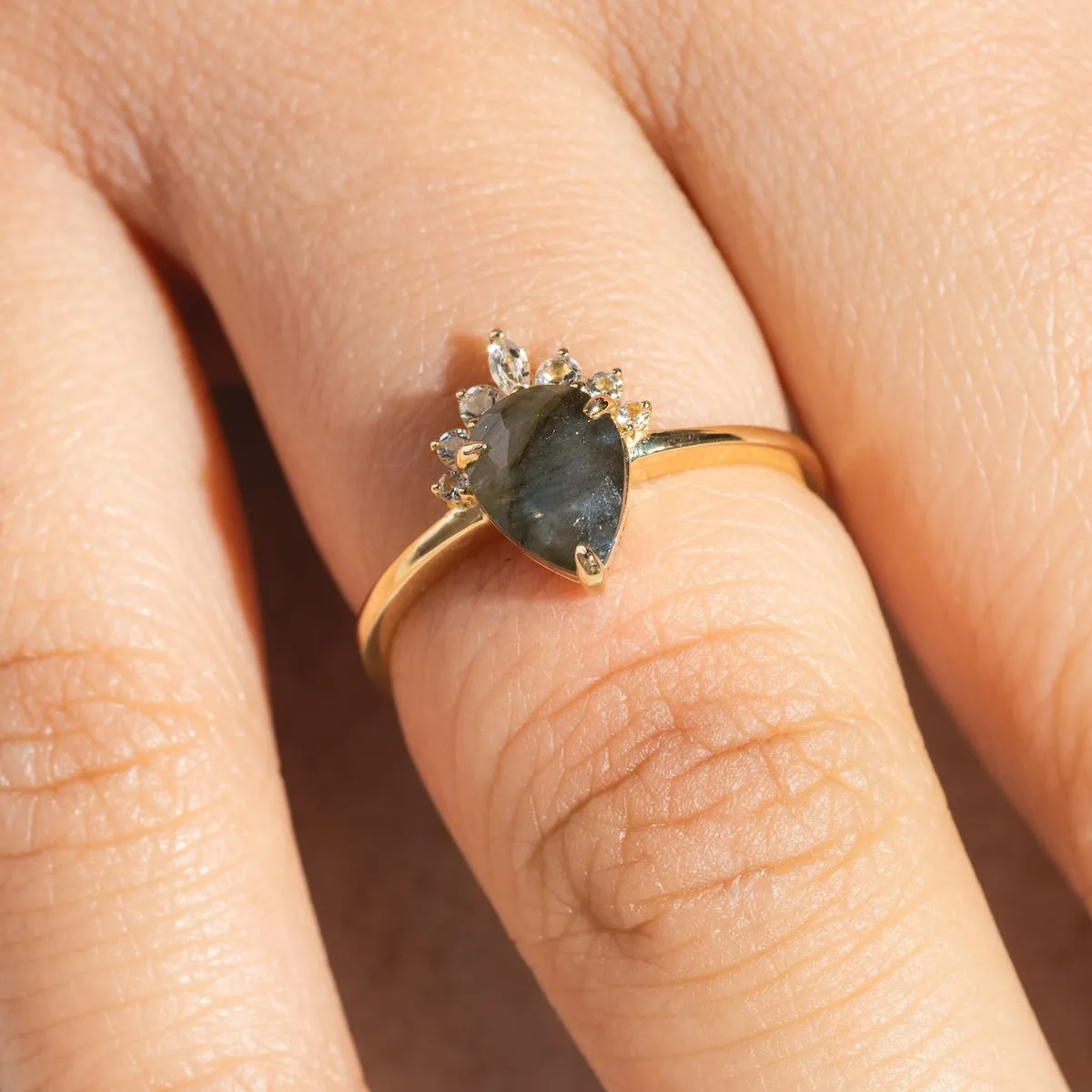 Solid Gold Labradorite Dew Drop Ring