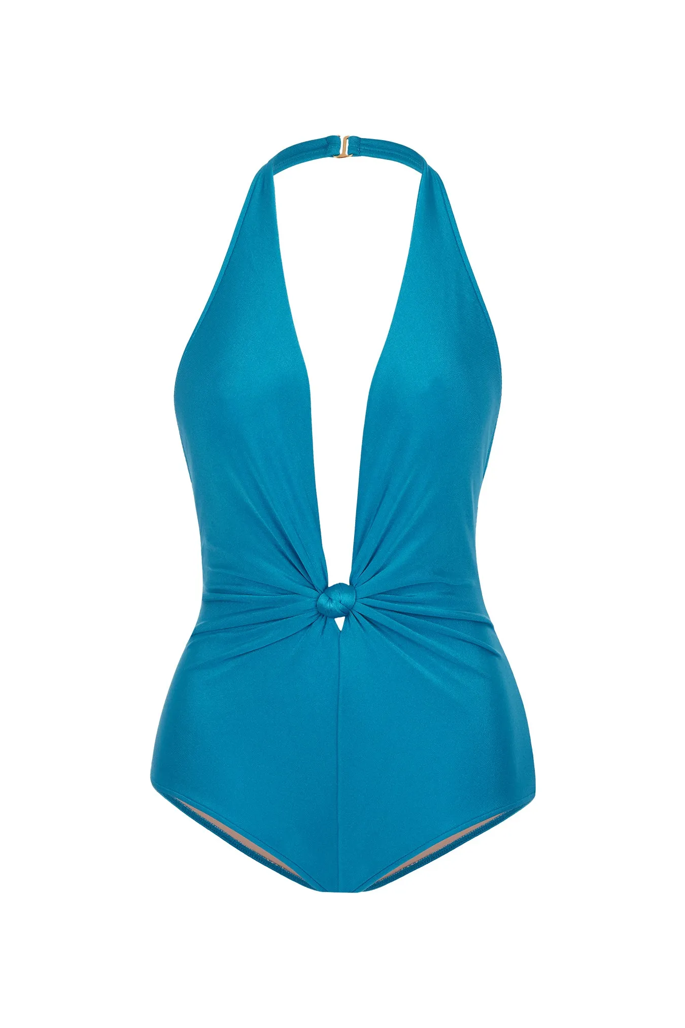 Solid Halterneck Swimsuit With Knot