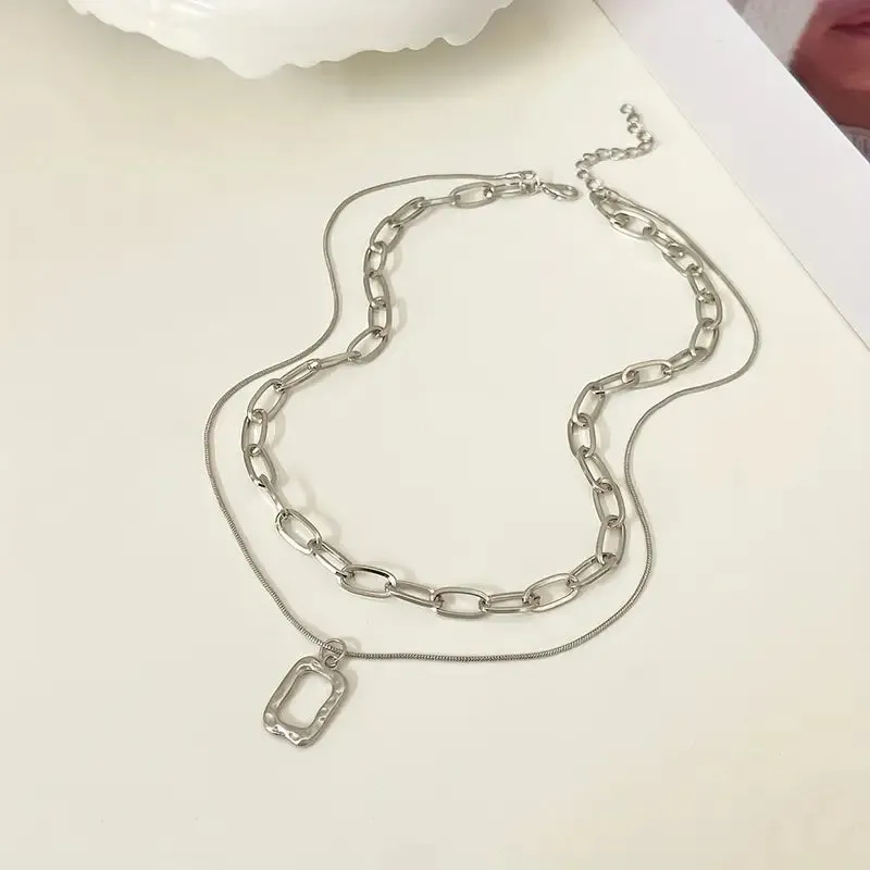 Square Double Layer Necklace only at Bling & Bloom's Boutique | Women's Silver Necklace | Gifts for Mom