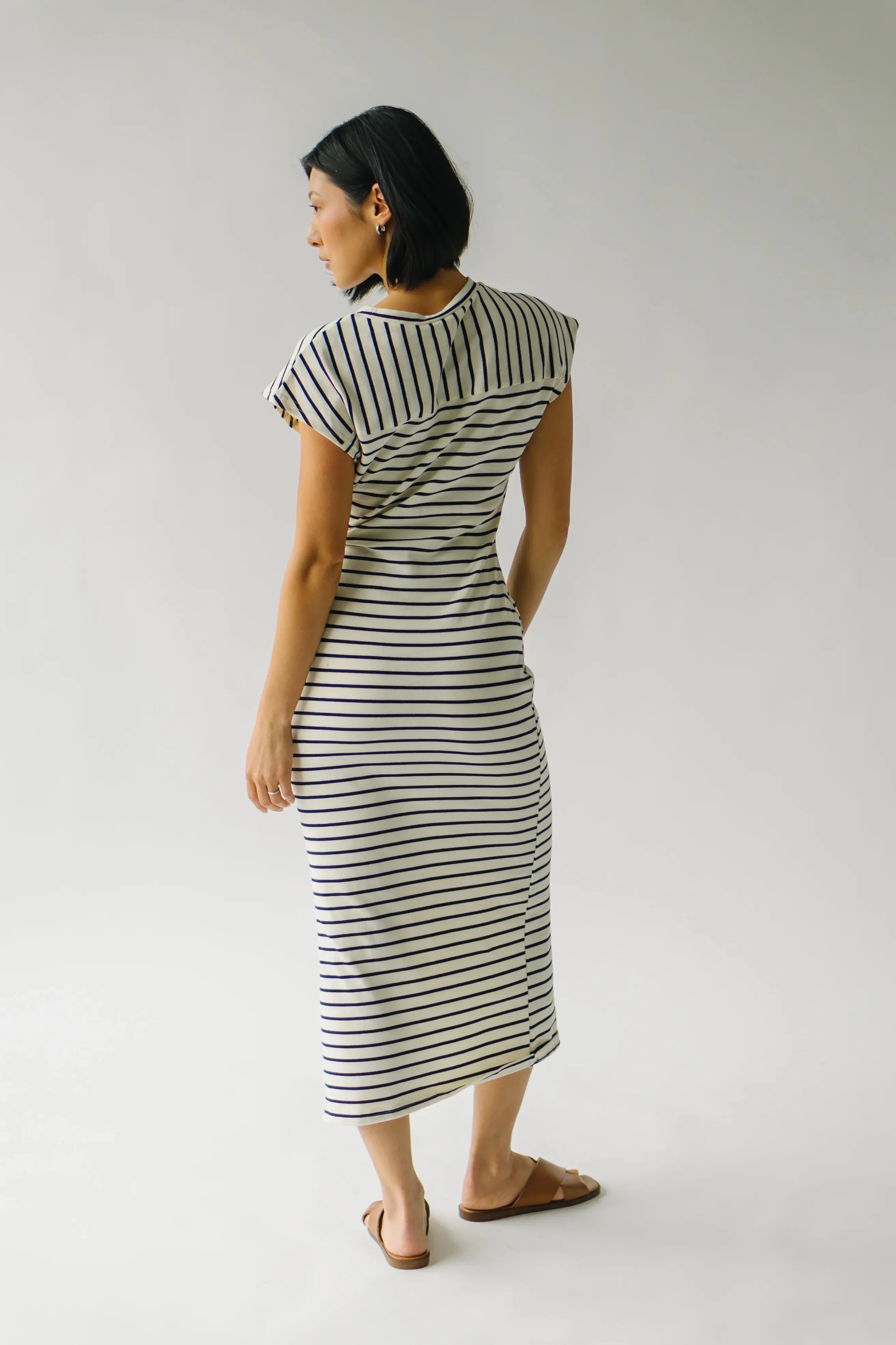 Stripe Knot Detail Dress in white/navy by Miou Muse