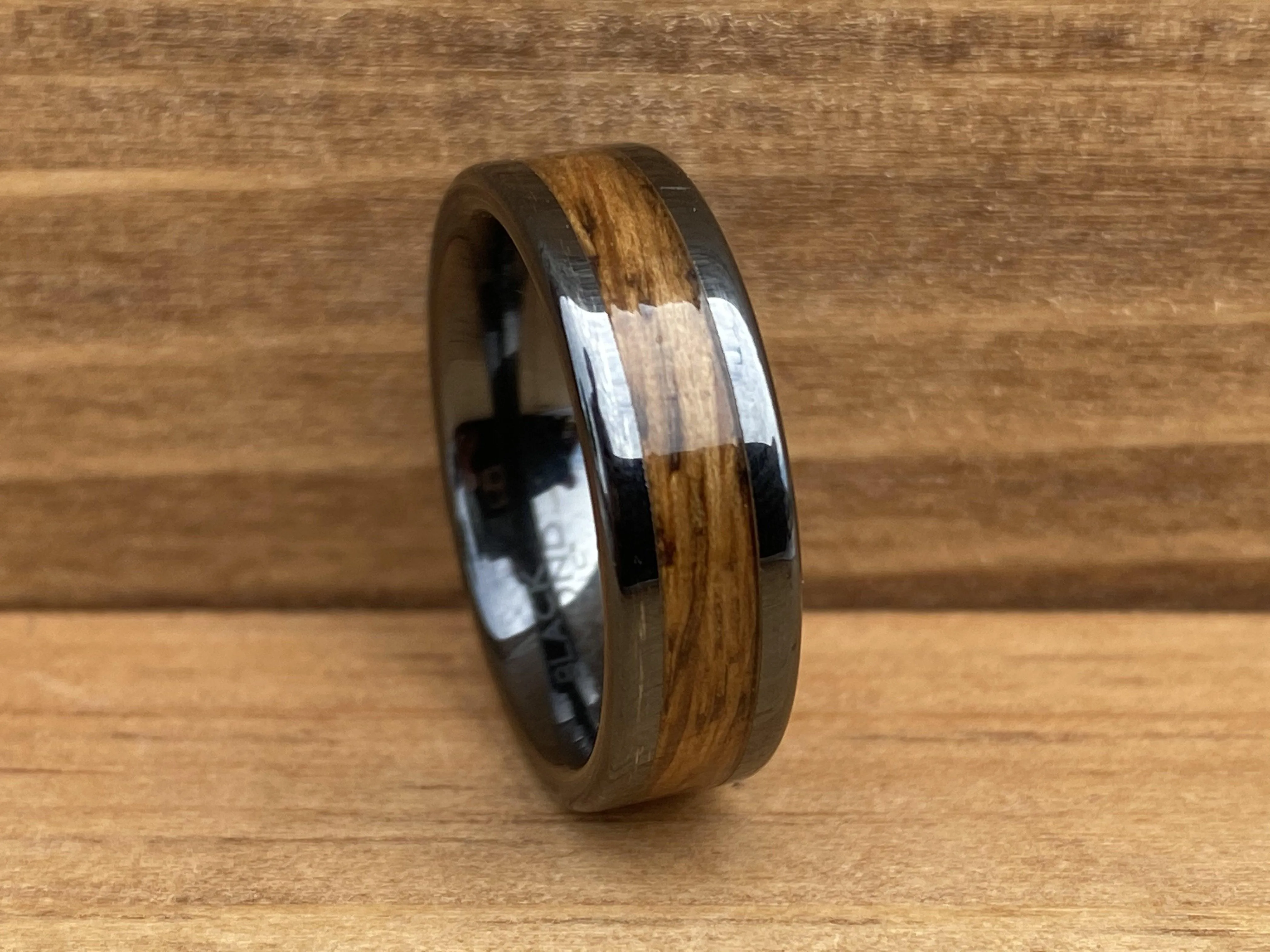 “The Bourbon Mini” 100% USA Made Build Your Own Ring Black Diamond Ceramic Pipe Cut 6mm High Polish Ring