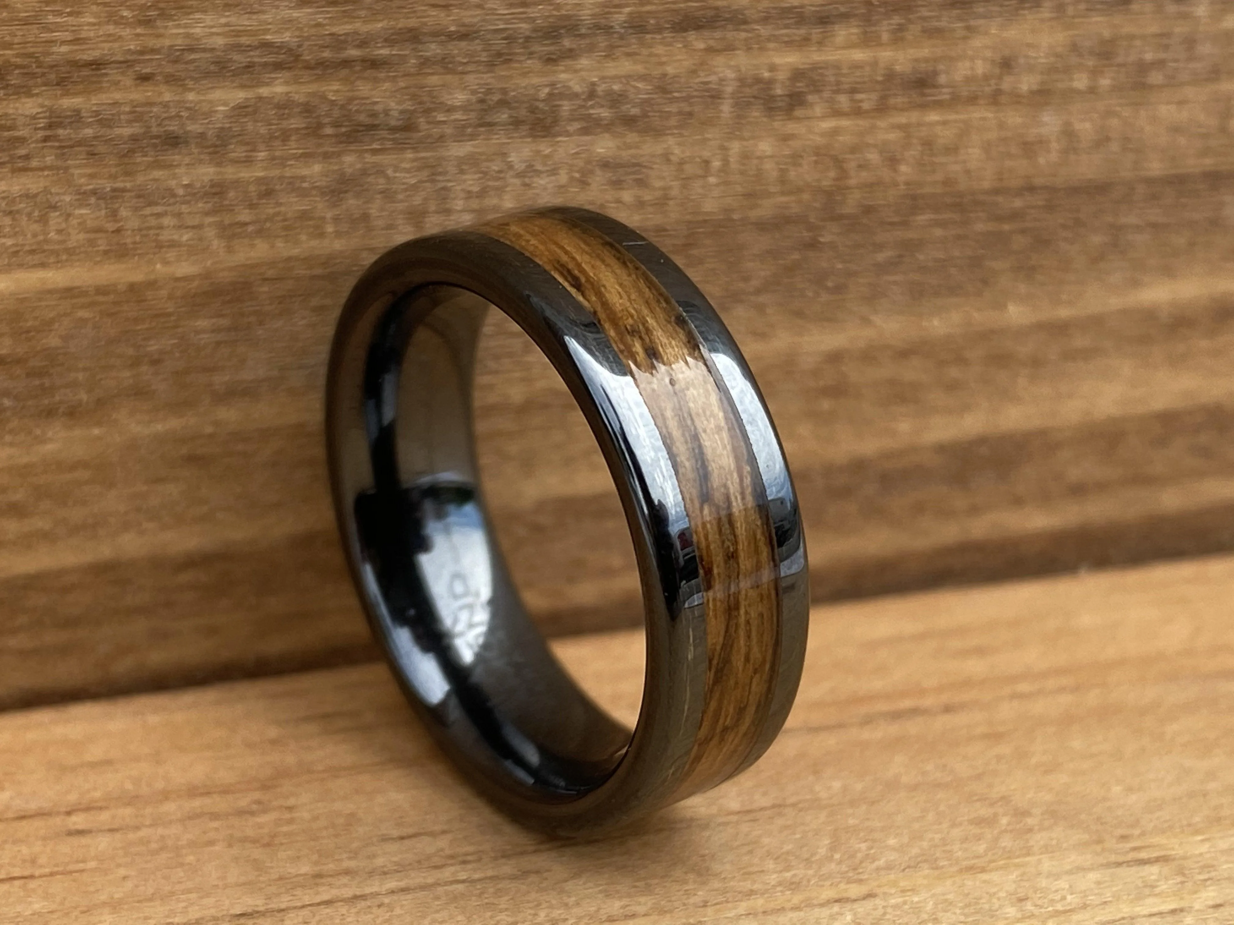 “The Bourbon Mini” 100% USA Made Build Your Own Ring Black Diamond Ceramic Pipe Cut 6mm High Polish Ring