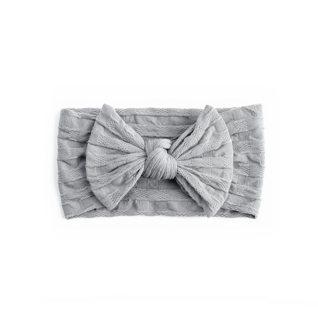 Waffle Bow Headband - Grey