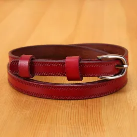 Women's Casual Retro Solid Color Pure Cowhide Thin Belt  25068284C