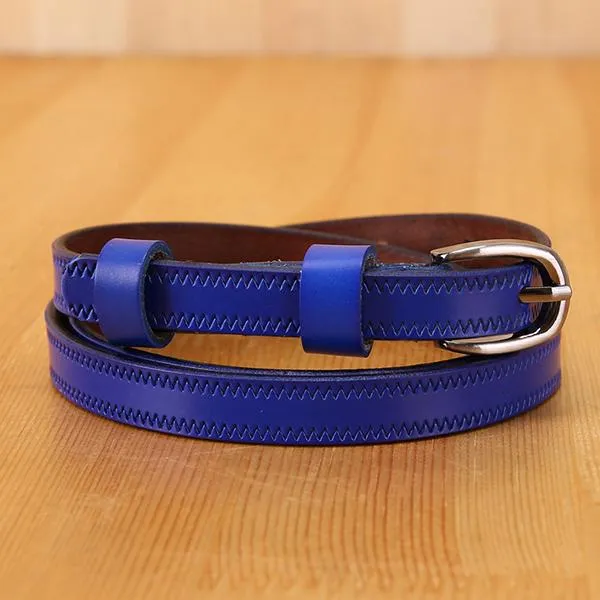 Women's Casual Retro Solid Color Pure Cowhide Thin Belt  25068284C