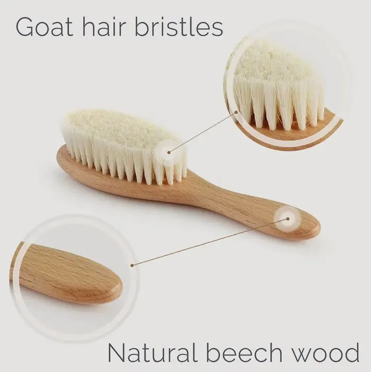 Wooden Baby Hairbrush Set with Natural Bristles