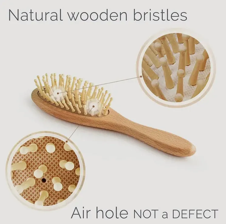 Wooden Baby Hairbrush Set with Natural Bristles